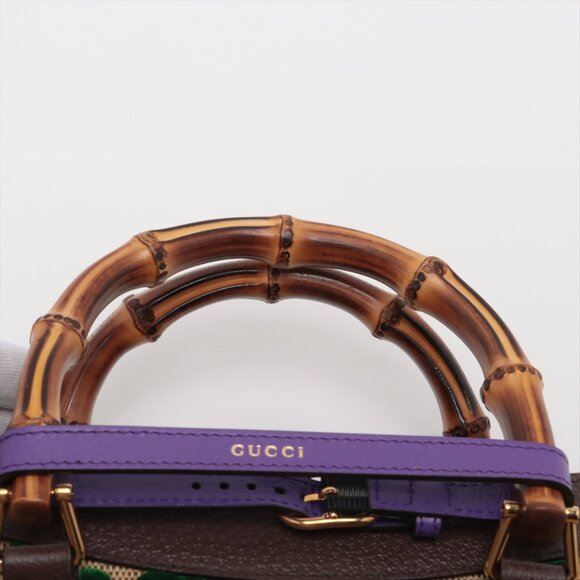 Gucci x Adidas Bamboo Diana Canvas & Leather 2 Way Handbag Beige×Brown 678842 - Picture 6 of 16